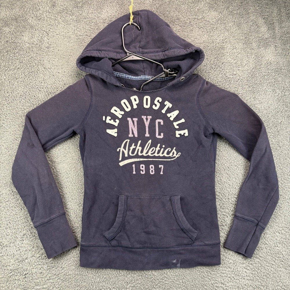 Aeropostale NYC Athletics 1987 Navy Blue Hoodie Sweatshirt Size S P